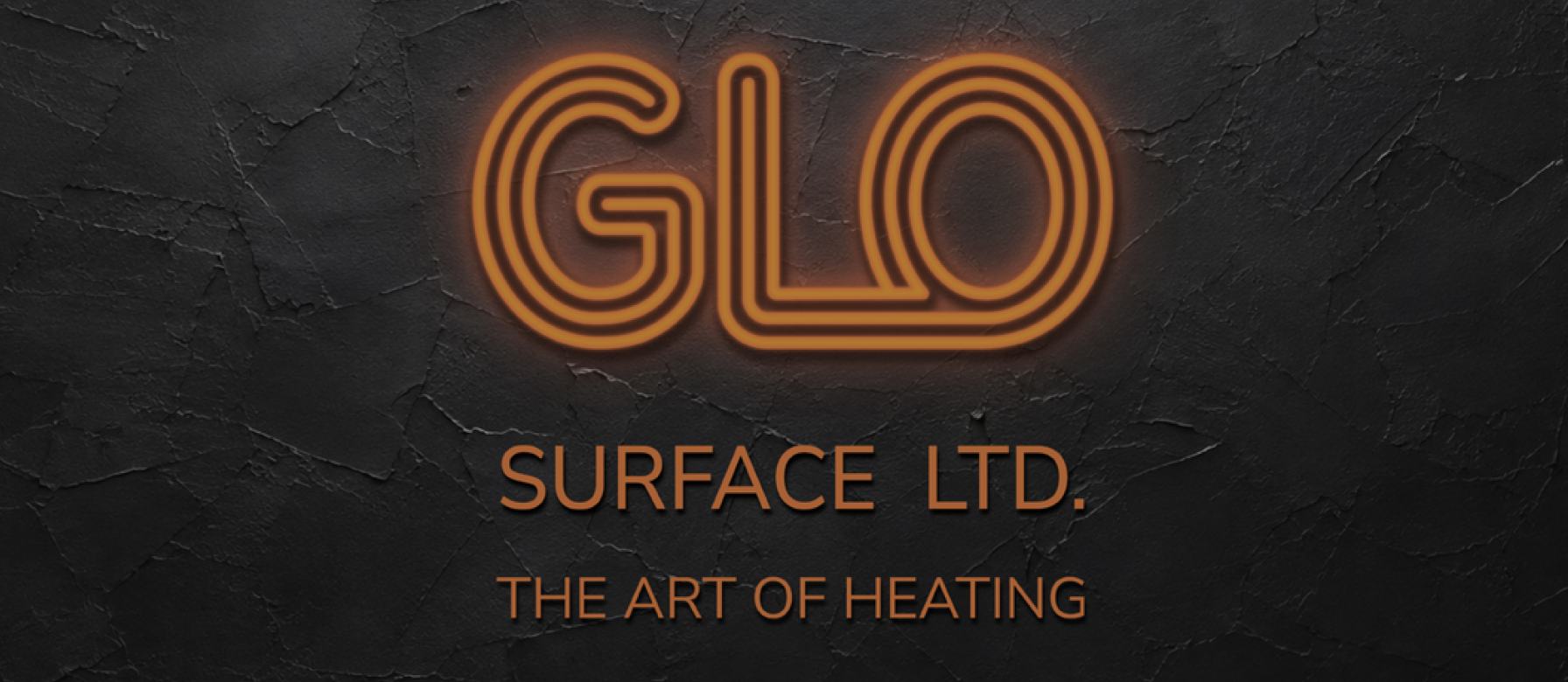 GLO Surface Ltd, The Art of Heating, in glowing orange on dark textured plaster
